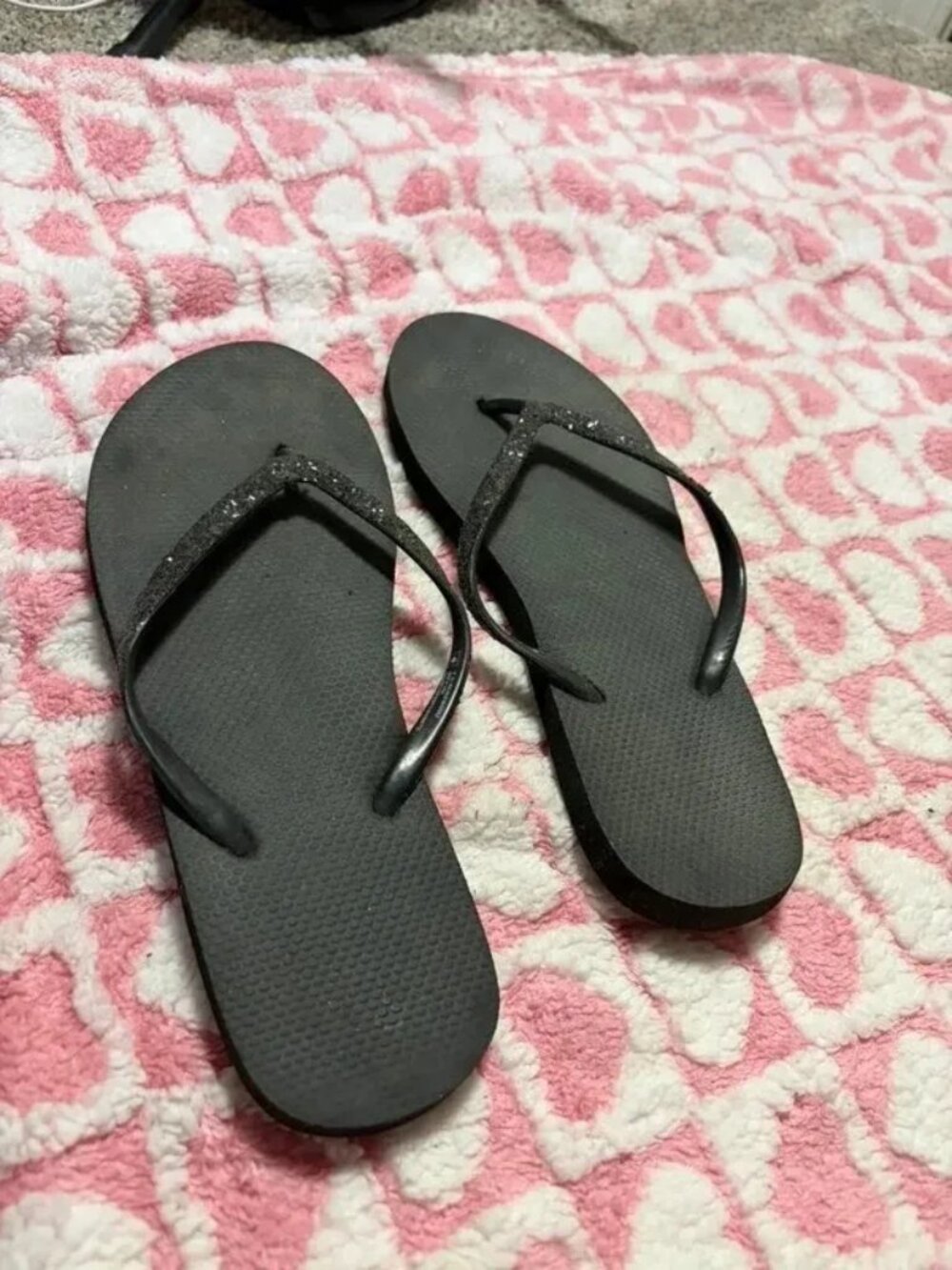Black Flip Flops with Glitter Straps
